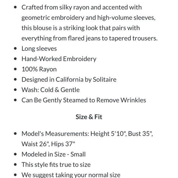 Solitaire NWT❗️Embroidered Boho Peasant Top - Picture 10 of 10